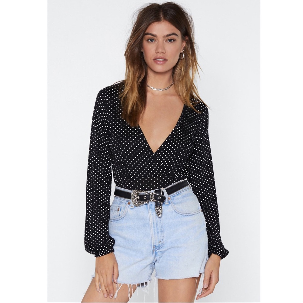 Nasty Gal I’ll V There for You Polka Dot Bodysuit. Size 4.